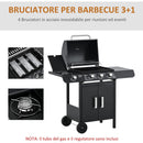 Barbecue a Gas 4 Fuochi 110x50x100 cm in Metallo Nero