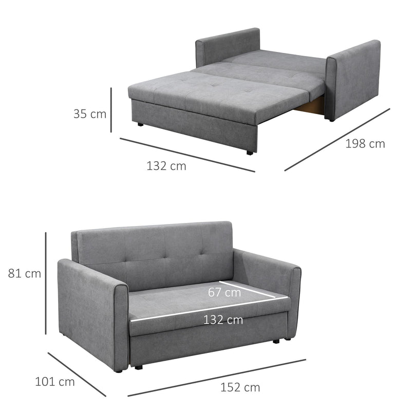 Divano Letto 2 Posti 152x101x81 cm in Tessuto Grigio