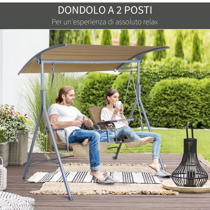 Dondolo 2 Posti da Giardino 175x112x165 cm in con Tavolino in Metallo e Poliestere Beige