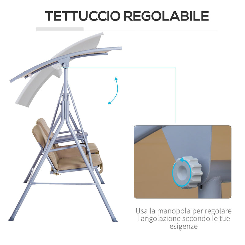 Dondolo 2 Posti da Giardino 175x112x165 cm in con Tavolino in Metallo e Poliestere Beige