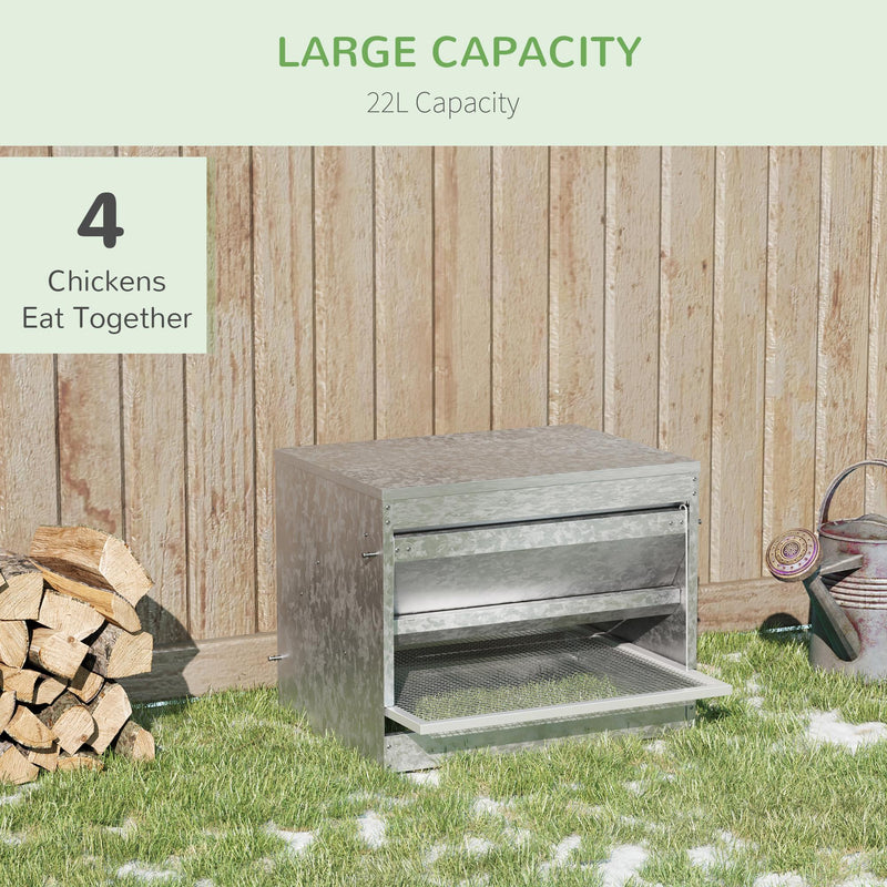 Mangiatoia per Galline 51x38x40,5 cm in Metallo Zincato e Acciaio Inossidabile Argento