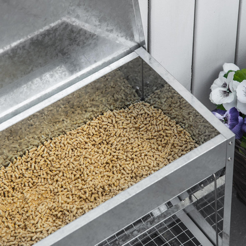 Mangiatoia per Galline 51x38x40,5 cm in Metallo Zincato e Acciaio Inossidabile Argento