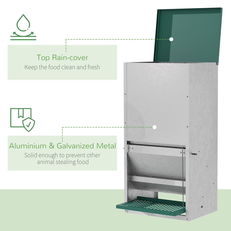 Mangiatoia per Galline 33,5x38,5x66 cm in Metallo Zincato e Alluminio Argento