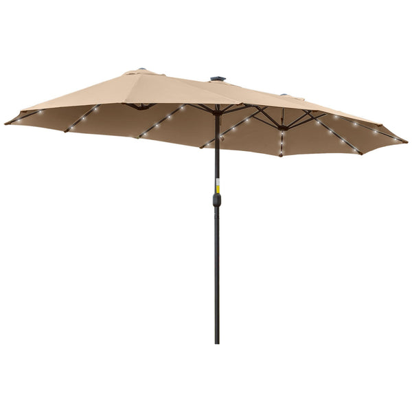acquista Parasol double avec lumières LED Ø4,5 m Mât Ø48 mm en Polyester et Acier Kaki