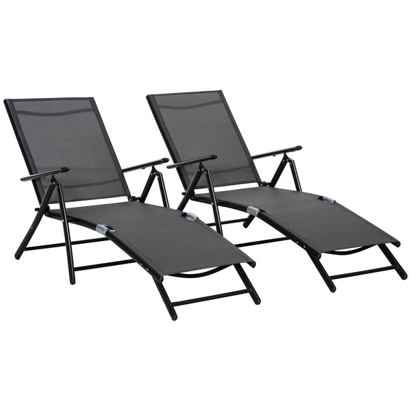 Lot de 2 Transats Pliants 64x134x95 cm en Aluminium et Filet Noir sconto