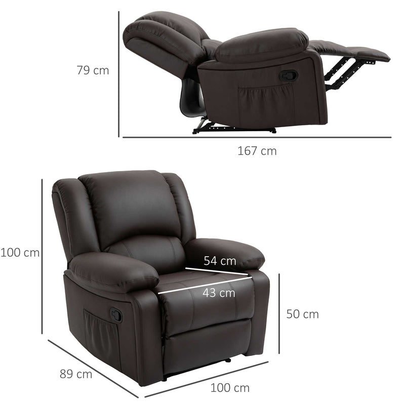 Poltrona Relax Reclinabile Manuale 100x89x100 cm in in Similpelle Marrone
