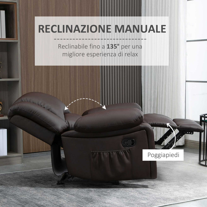 Poltrona Relax Reclinabile Manuale 100x89x100 cm in in Similpelle Marrone