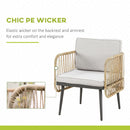 Set da Giardino Divano 2 Poltrone e Tavolino in Rattan Beige