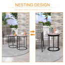 Set 2 Tavolini da Giardino in Ceramica e Metallo con Piano a Mosaico