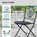 Set Tavolo e 2 Sedie Pieghevoli da Giardino con Mosaico in Metallo