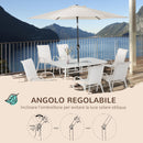 Set Tavolo 6 Sedie e Ombrellone da Giardino in Metallo e Poliestere Bianco