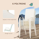 Set Tavolo 6 Sedie e Ombrellone da Giardino in Metallo e Poliestere Bianco