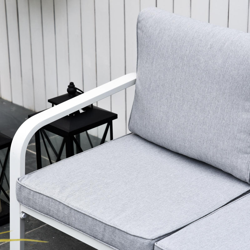 Set da Giardino Divano 2 Poltrone e Tavolino in Alluminio Bianco e Grigio