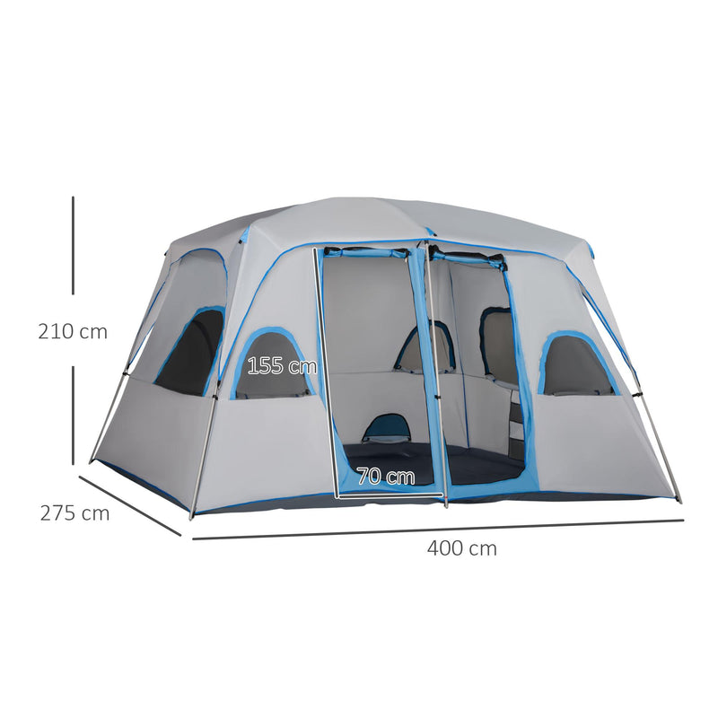 Tenda da Campeggio 4-8 Persone 4x2,75x2,1m in Tessuto Taffetà Grigio