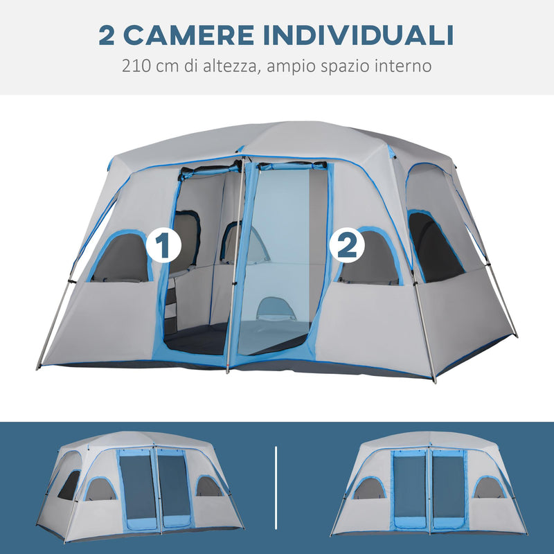 Tenda da Campeggio 4-8 Persone 4x2,75x2,1m in Tessuto Taffetà Grigio