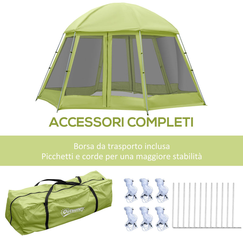 Tenda da Campeggio 6-8 Persone Ø4,93x2,4m in Tessuto Taffetà Verde