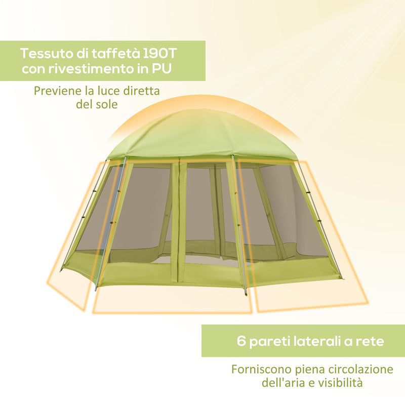 Tenda da Campeggio 6-8 Persone Ø4,93x2,4m in Tessuto Taffetà Verde