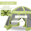 Tenda da Campeggio 6-8 Persone Ø4,93x2,4m in Tessuto Taffetà Verde