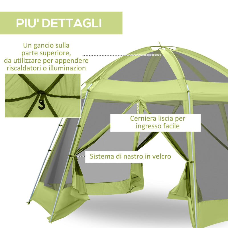 Tenda da Campeggio 6-8 Persone Ø4,93x2,4m in Tessuto Taffetà Verde