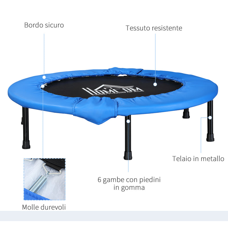 Trampolino Elastico Fitness Ø101,5 x 23 cm in Acciaio e PVC Nero e Blu