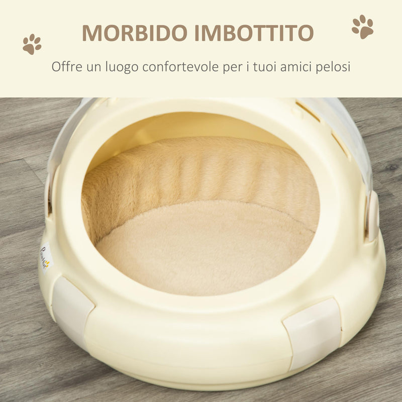Trasportino Cuccia per Gatti Ø41x35,2 cm con Peluche Interno Beige