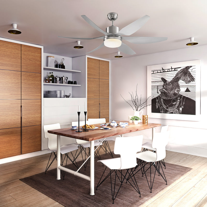 Ventilatore da Soffitto 6 Pale e Lampada LED Ø132x40 cm 6 Velocità Argento