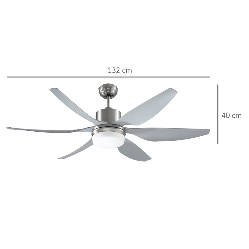 Ventilatore da Soffitto 6 Pale e Lampada LED Ø132x40 cm 6 Velocità Argento