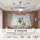 Ventilatore da Soffitto 6 Pale e Lampada LED Ø132x40 cm 6 Velocità Argento