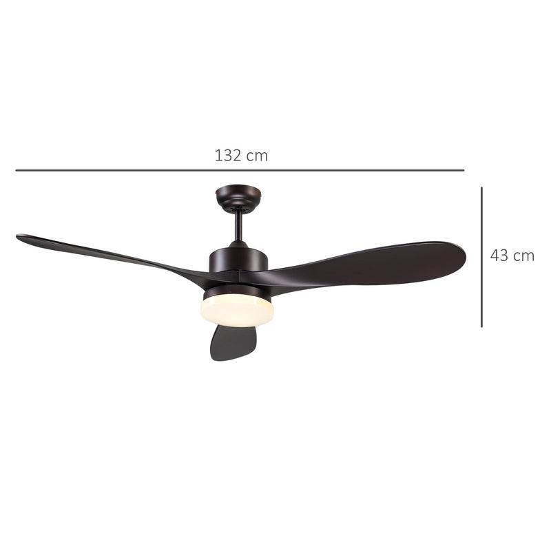 Ventilatore da Soffitto 3 Pale e Lampada LED Ø132x43 cm 6 Velocità Marrone