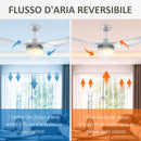 Ventilatore da Soffitto 3 Pale e Lampada LED Ø132x40 cm 6 Velocità Bianco
