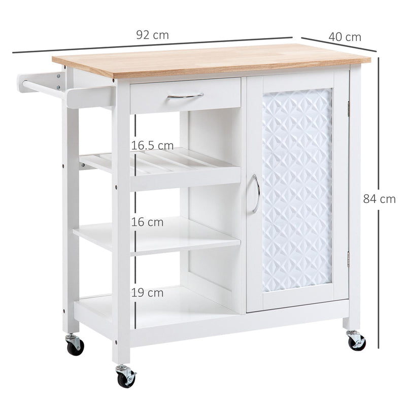 Carrello da Cucina 92x40x84 cm 1 Cassetto 1 Armadietto 3 Ripiani in MDF e Acciaio Bianco