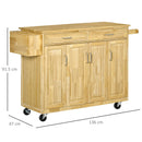 Carrello da Cucina 2 Cassetti 4 Ante 136x47x91,5 cm con Ruote in Legno Naturale