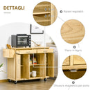 Carrello da Cucina 2 Cassetti 4 Ante 136x47x91,5 cm con Ruote in Legno Naturale