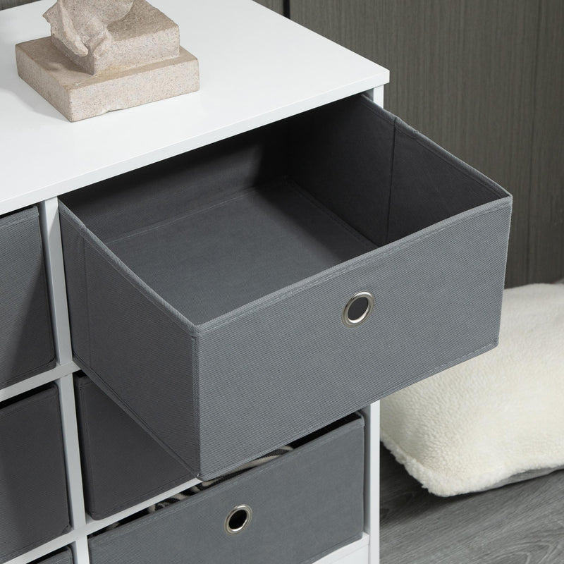 Cassettiera 72x35x62 cm 6 Cassetti in Tessuto Non Tessuto e MDF Bianco e Grigio