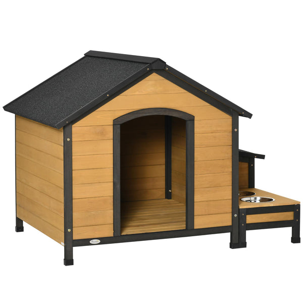 sconto Niche pour chiens de taille moyenne 130x93x92 cm avec 2 porte-gamelles en bois de sapin