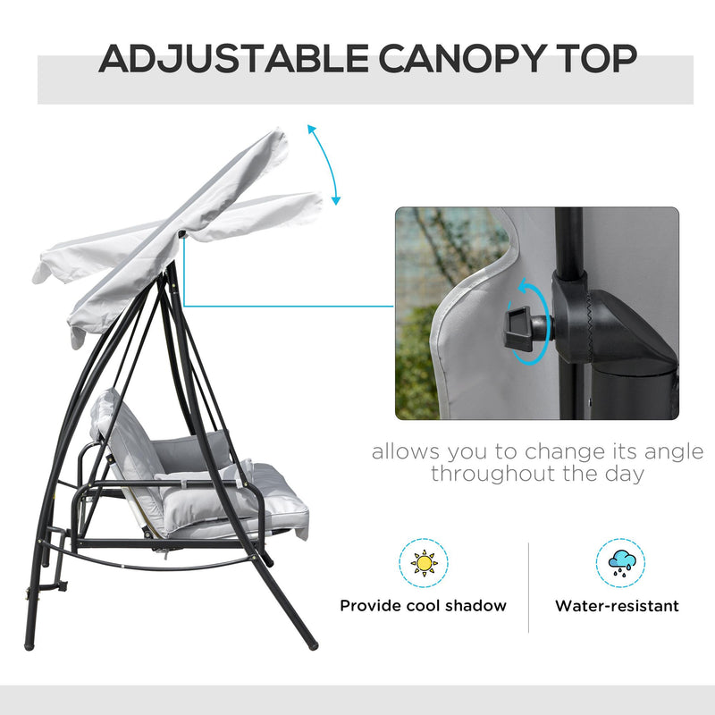 Dondolo Letto 3 Posti da Giardino 209x114x170 cm in Metallo e Poliestere Grigio