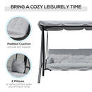 Dondolo Letto 3 Posti da Giardino 209x114x170 cm in Metallo e Poliestere Grigio