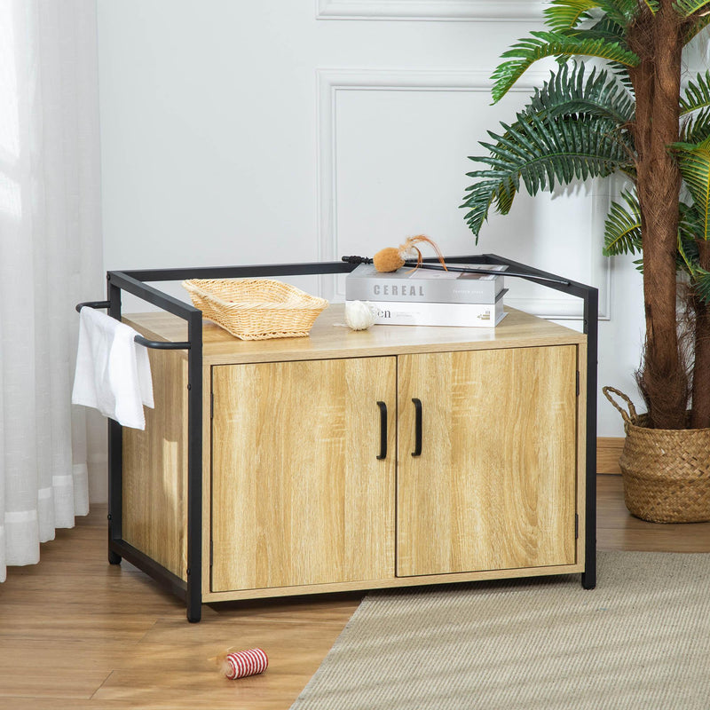 Mobile Lettiera per Gatti 82,3x51x54 cm in Legno Truciolato e Acciaio