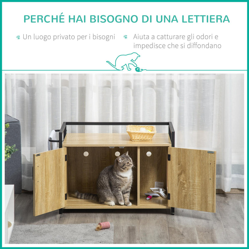 Mobile Lettiera per Gatti 82,3x51x54 cm in Legno Truciolato e Acciaio