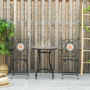 Set Tavolo e 2 Sedie Pieghevoli da Giardino  con Mosaico in Metallo Nero