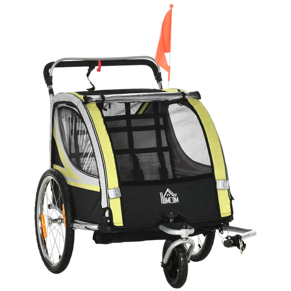 Poussette Remorque Vélo pour 2 Enfants en Acier et Tissu Oxford Jaune et Noir acquista