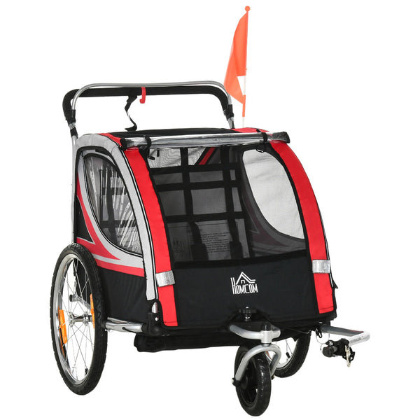online Poussette Remorque Vélo pour 2 Enfants en Acier et Tissu Oxford Rouge