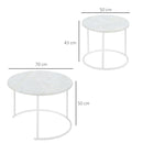 Set 2 Tavolini da Giardino in Metallo Piano Effetto Marmo Bianco