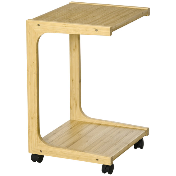 sconto Table d'appoint polyvalente pour canapé et lit 39x35,5x59 cm avec roues en bambou naturel