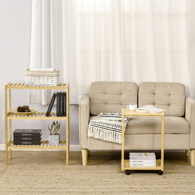 Tavolino Multiuso per Divano e Letto 39x35,5x59 cm con Ruote in Bambù Naturale