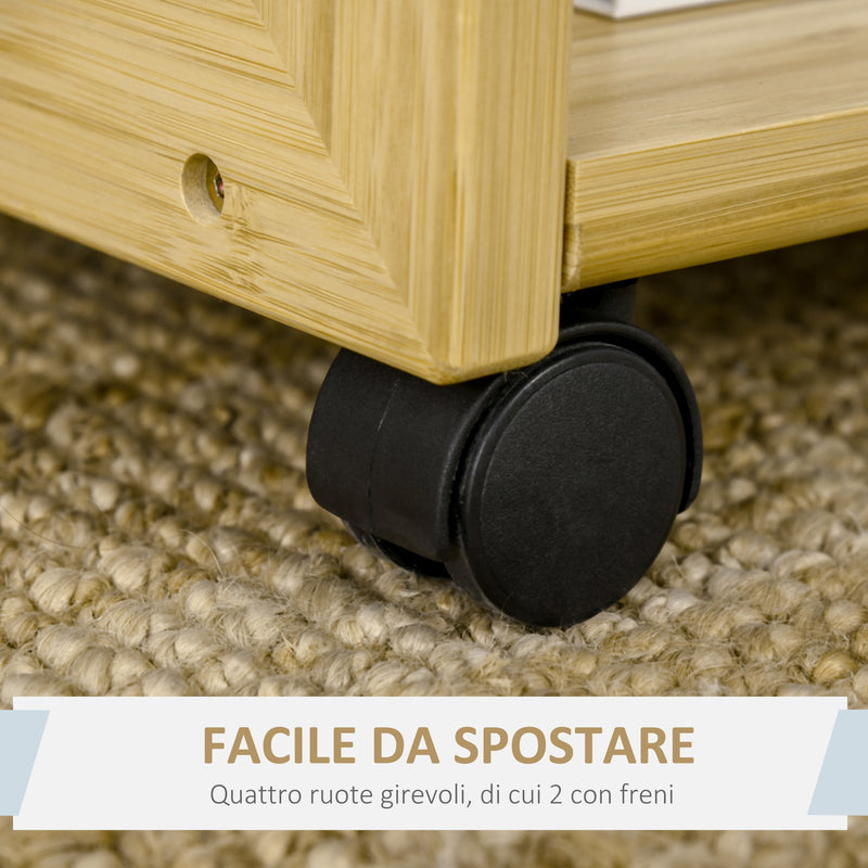 Tavolino Multiuso per Divano e Letto 39x35,5x59 cm con Ruote in Bambù Naturale