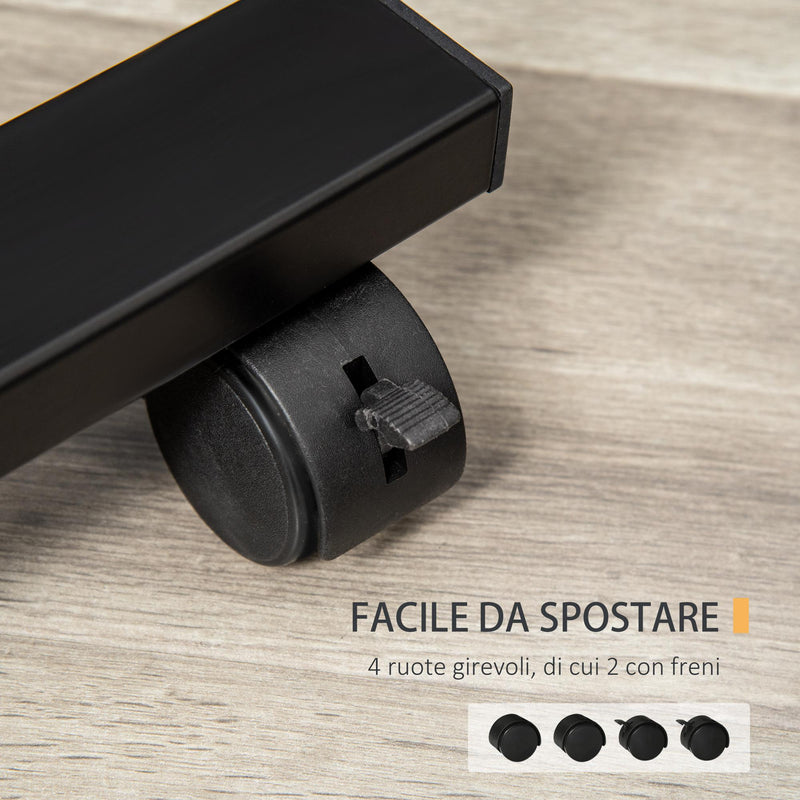 Tavolino Porta PC 58x34x72-90 cm con Ruote in Truciolato e Metallo Nero