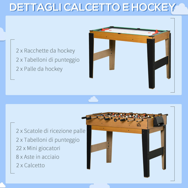 Tavolo Multi Gioco 4 in 1 107x61x84,5 cm Calcio Balilla Biliardo Ping Pong e Hockey
