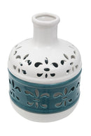 Vaso Lilium Basso Ø19x24 cm Porcellana Bianco e Blue