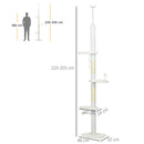 Albero Tiragraffi per Gatti a Soffitto 48x32x225-255 cm Pali con Corda in Cotone Bianco   